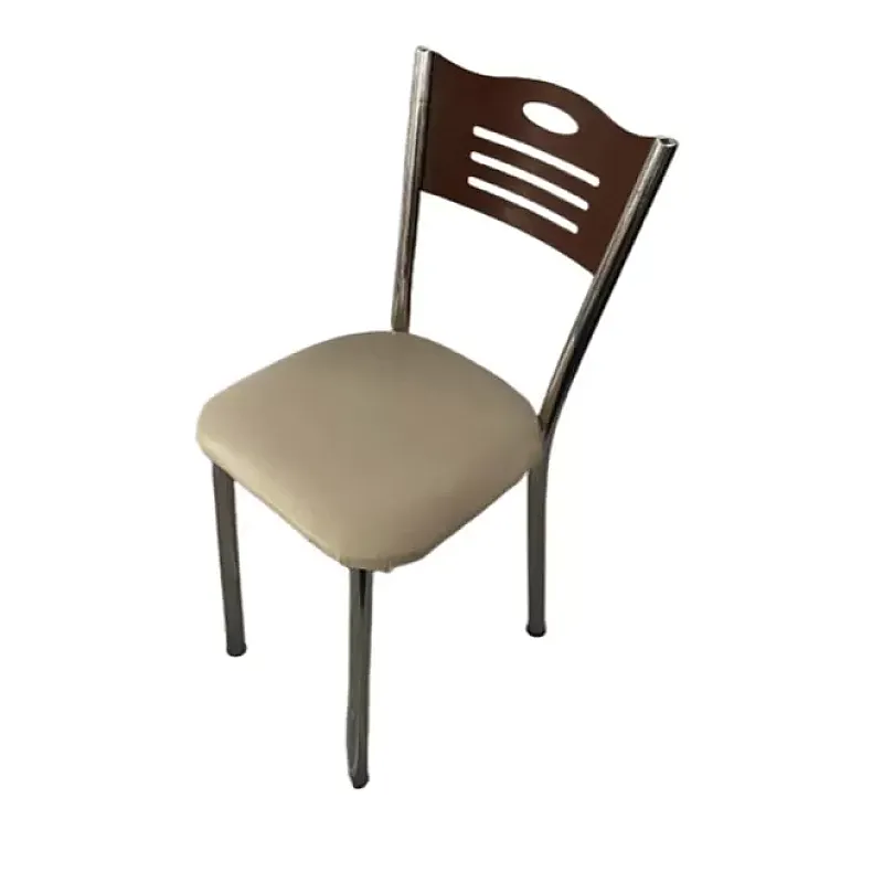 Scaun tapitat Polo Living Studio Casa, Picioare metalice, piele ecologica, Crem/ Nuc - Studiocasa.ro