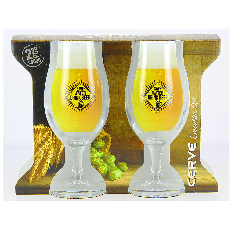 Set 2 Pahare de Bere Save Water Drink Beer, Cerve, Sticla decorata, 400 ml - Studiocasa.ro