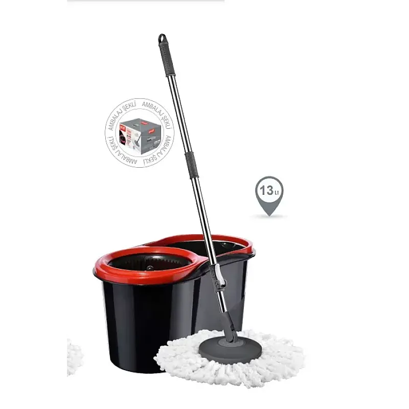 Set de curățare Strend Pro TURBOSTAR BLACK EDITION, mop rotativ pentru podele + găleată de 13 litri, mâner telescopic - Studiocasa.ro