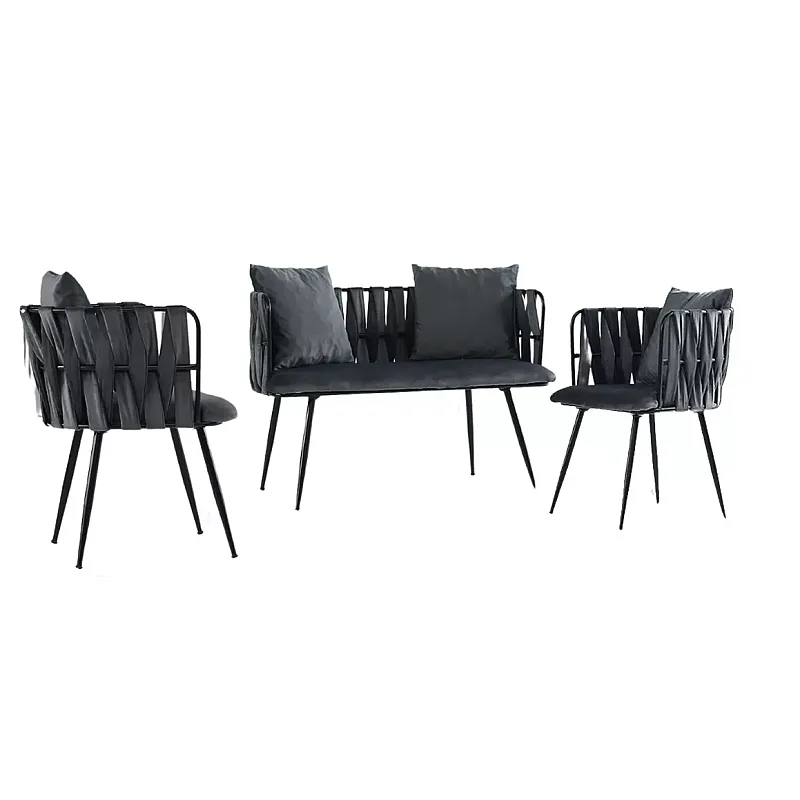 Set mobilier hol format din canapea 2 locuri si 2 scaune, Studio Casa, Negru - Studiocasa.ro