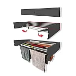 Uscator de rufe retractabil de perete, 120 cm, Indoor/ outdoor, Design decorativ, Economiseste spatiu, Metal si aluminiu, Max 25 kg rufe,Negru - Studiocasa.ro