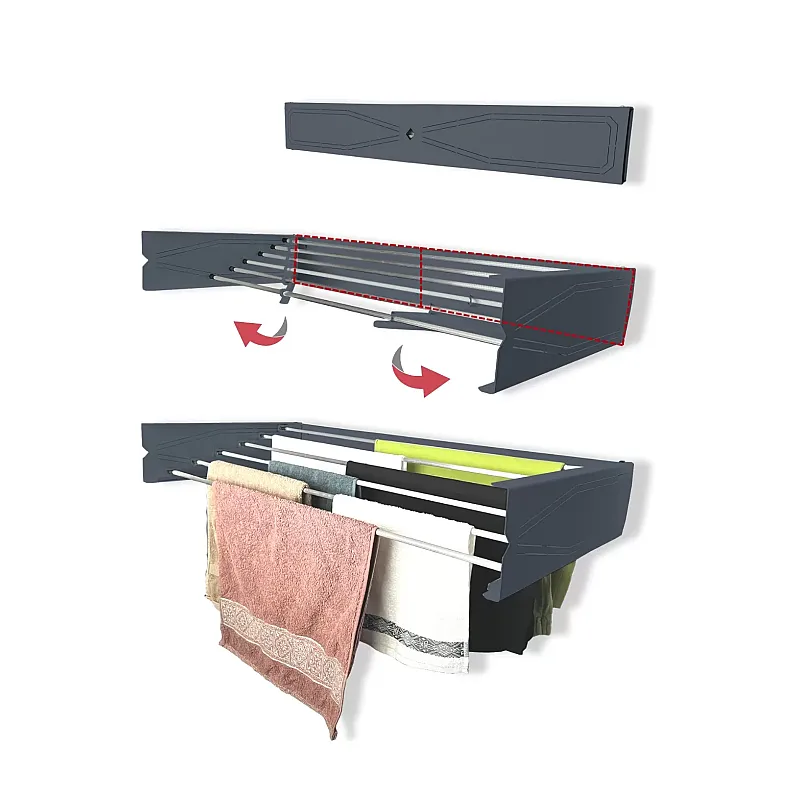 Uscator de rufe retractabil de perete, 95 cm, Indoor/ outdoor, Design decorativ, Economiseste spatiu, Metal si aluminiu, Max 20 kg rufe, Negru - Studiocasa.ro