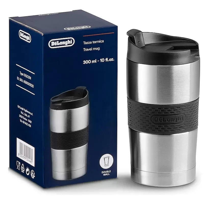 Cana termica pentru calatorie DeLonghi DLSC074, perete dublu, inox, 300 ml - Studiocasa.ro