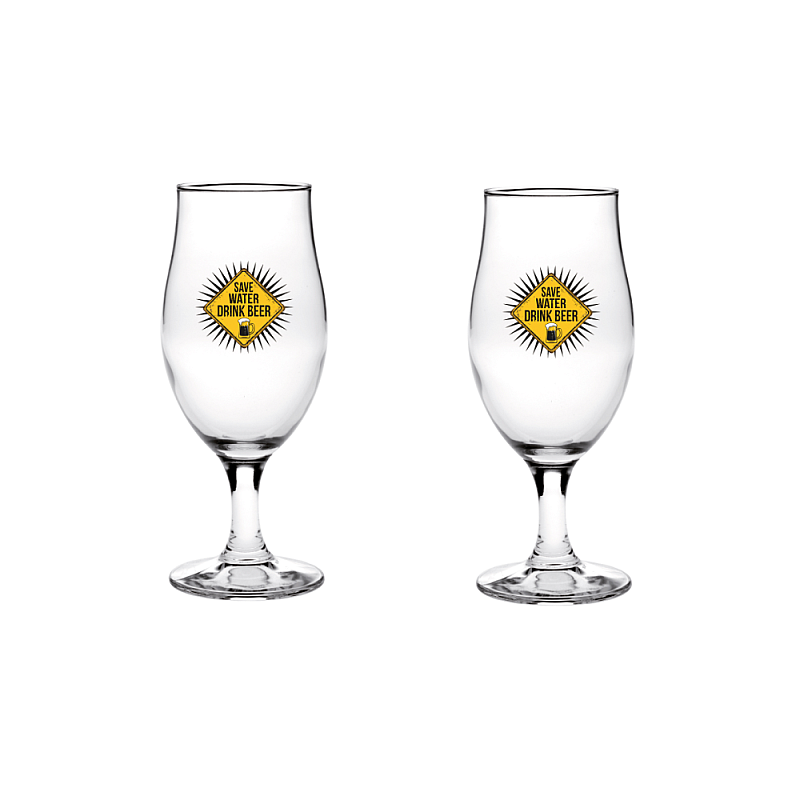 Set 2 Pahare de Bere Save Water Drink Beer, Cerve, Sticla decorata, 400 ml - Studiocasa.ro