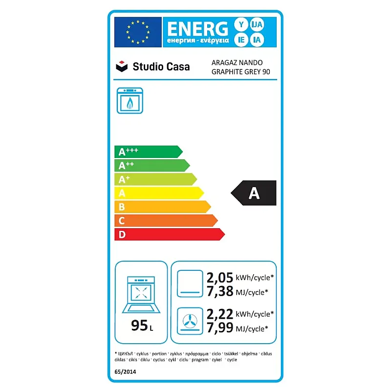 Aragaz gaz  90 cm Nando Graphite Grey Studio Casa, 5 zone de gatit, Gaz, Wok, Cuptor gaz,  Rotisor, Timer digital, Grill electric, Gratar fonta,  Aprindere electrica, Clasa energetica A, Gri - Studiocasa.ro