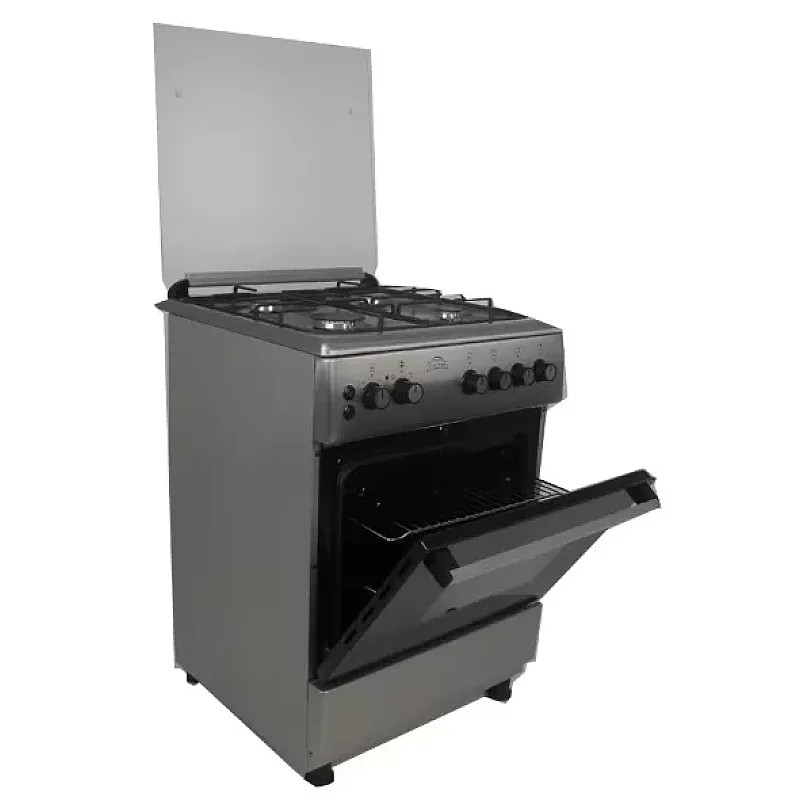 Pachet aragaz si hota clasica cuptor gaz, 4 arzatoare gaz, grill electric, rotisor, timer, termostat, Inox - Studiocasa.ro