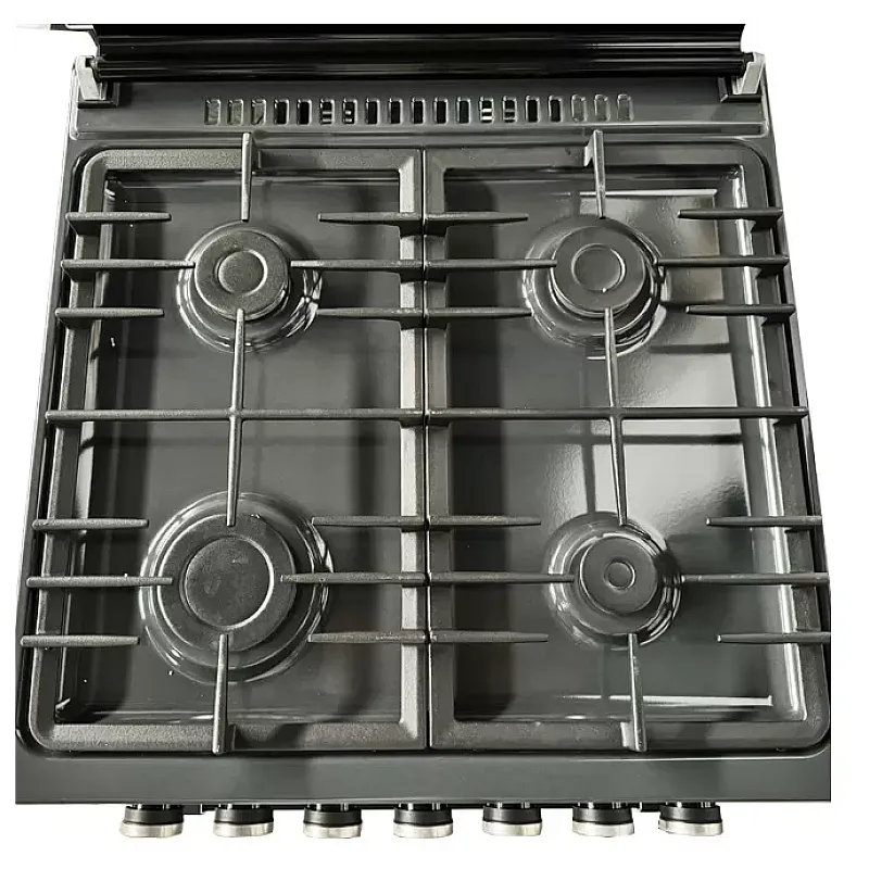 Aragaz Studio Casa Scala Graphite Grey 60 cm, 4 arzatoare gaz, Grill electric, Rotisor, Gratare fonta, Aprindere electrica, Clasa energetica A, Gri - Studiocasa.ro