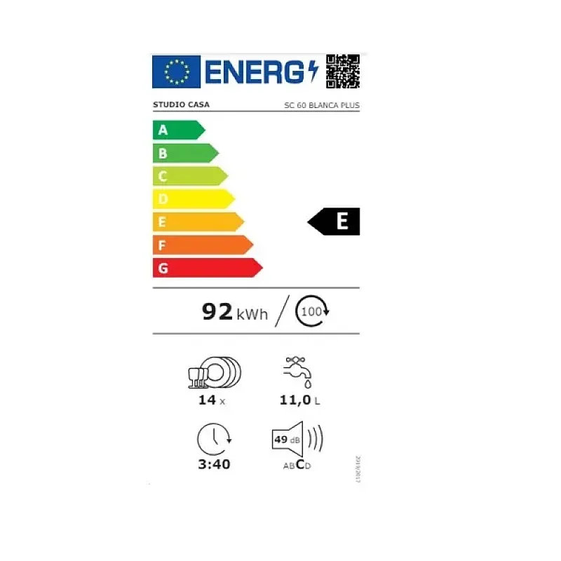 Masina de spalat vase incorporabila Studio Casa SC Blanca Plus, 14 seturi, 4 programe, Clasa eficenta energetica E, Gri - Studiocasa.ro
