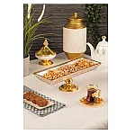 Platou dreptunghiular din sticla cu 3 compartimente Deco Art, Dimensiuni 40 x 15 cm, Finisaje aurii - Studiocasa.ro