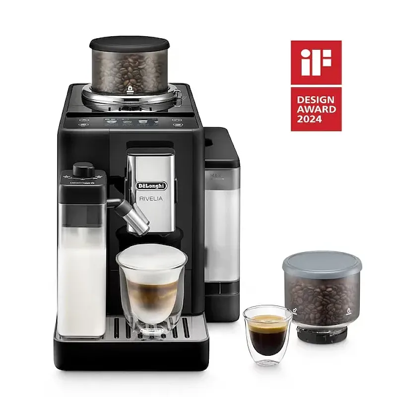 Espressor automat De’Longhi Rivelia EXAM440.55.B, 0132215472, 1450W, 18 tipuri de bauturi, 19 bari, 2 recipiente pentru boabe, Tehnologie Bean Adapt, Carafa de lapte cu tehnologie LatteCrema Hot, Negru - Studiocasa.ro