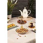 Platou rotund din sticla cu 2 nivele, Deco Art, Diametru 20 cm, Finisaje aurii - Studiocasa.ro