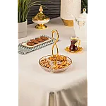 Platou rotund din sticla cu 3 compartimente, Deco Art, Diametru 20 cm, Maner rasucit, Finisaje aurii - Studiocasa.ro