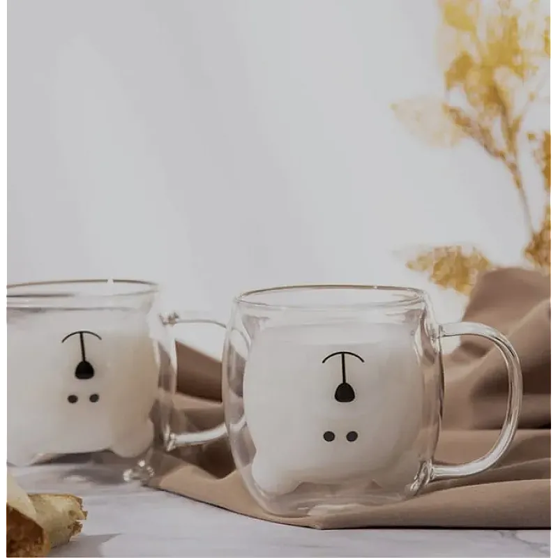 Cana din sticla cu perete dublu, cu model Ursulet, 260 ml, transparenta - Studiocasa.ro