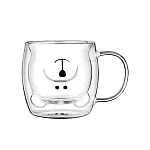 Cana din sticla cu perete dublu, cu model Ursulet, 260 ml, transparenta - Studiocasa.ro