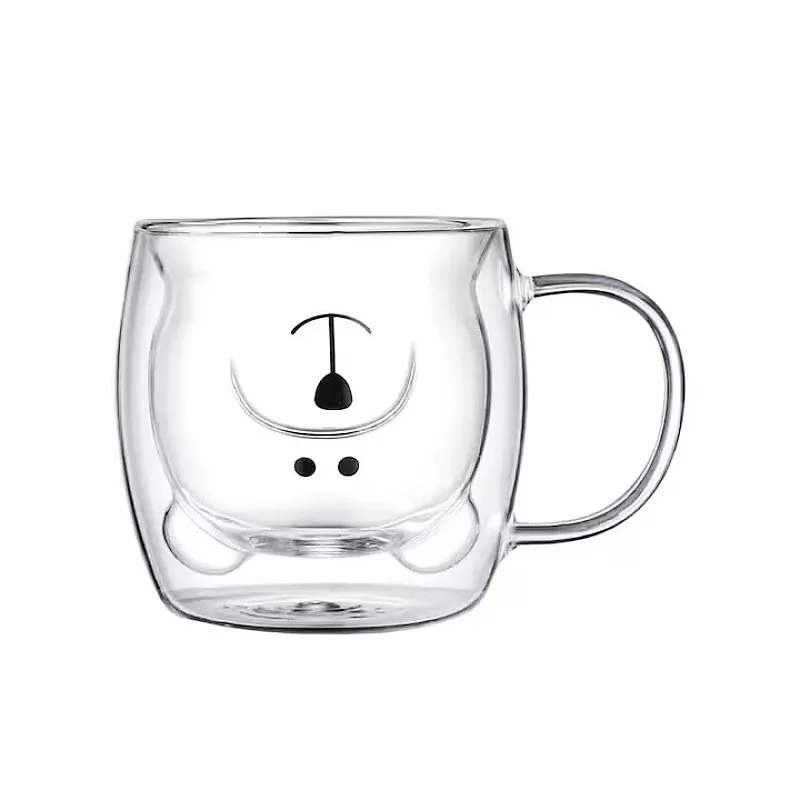 Cana din sticla cu perete dublu, cu model Ursulet, 260 ml, transparenta - Studiocasa.ro