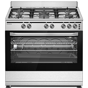Aragaz clasic 5 arzatoare gaz, cuptor gaz, 90x60 cm, Studio Casa, GRAND CUCINA GC90 New, Inox, Grill, WOK, Rotisor, clasa energetica A, Gratare Fonta
