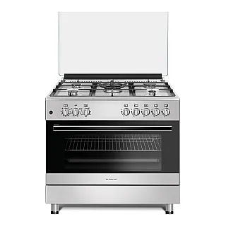 Aragaz mixt 5 arzatoare gaz, Cuptor electric, 90x60cm, Studio Casa, FE90/60 Multifunctional, Grill electric, Rotisor, 2 ventilatoare, Aprindere electrica, Inox