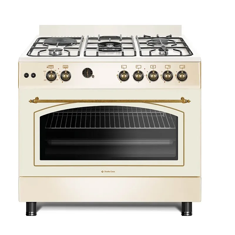 Aragaz rustic 4 arzatoare gaz+ 1 ochi electric,Cuptor gaz, 90 cm, Studio Casa Avena, FE90/60, rotisor, grill, gratare fonta - Studiocasa.ro