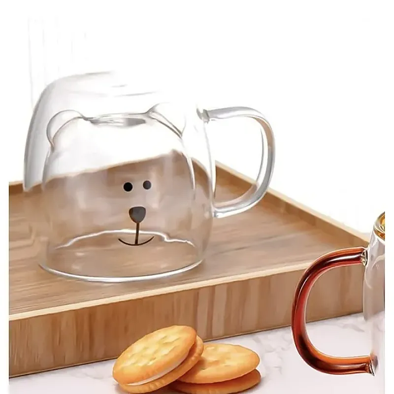 Cana din sticla cu perete dublu, cu model Ursulet, 260 ml, transparenta - Studiocasa.ro