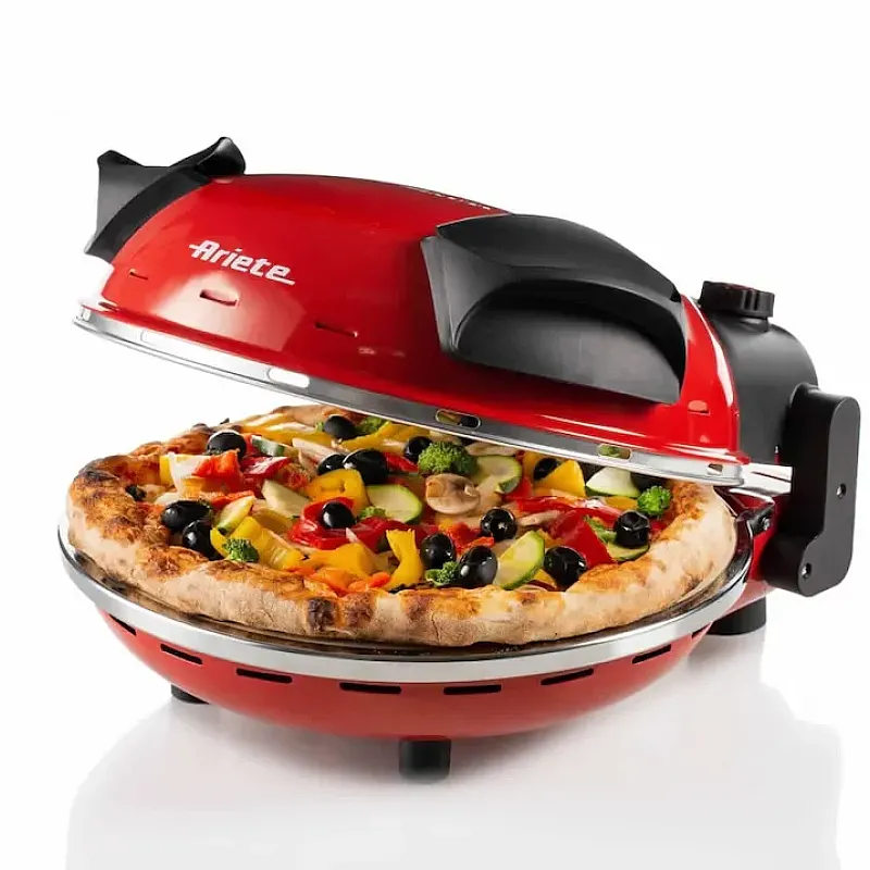 Cuptor electric pentru pizza Ariete "Pizza in 4 minute" 0909/10, 1200W, 32 cm, Pana la 400°C, 5 trepte, Placa de piatra, Acoperire antiaderenta, Rosu - Studiocasa.ro