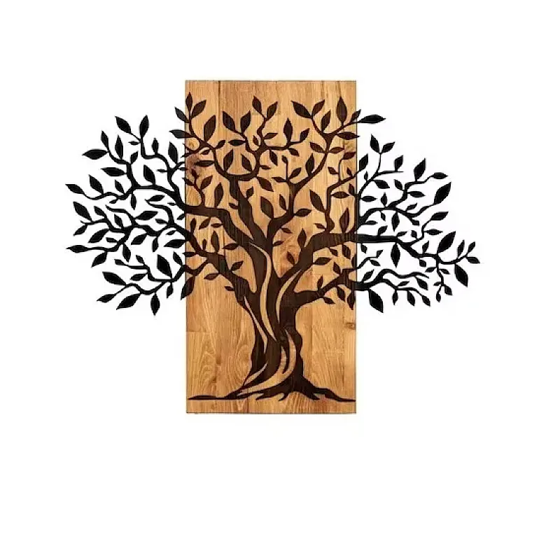 Decoratiune de perete Deco Art, Lemn si metal, 72 x 57.5 cm, Maro nuc/Negru - Studiocasa.ro