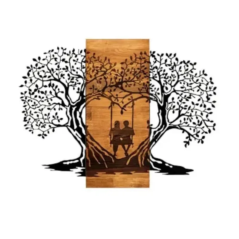 Decoratiune de perete Deco Art, Lemn si metal, 76 x 57.5 cm, Maro nuc/Negru - Studiocasa.ro