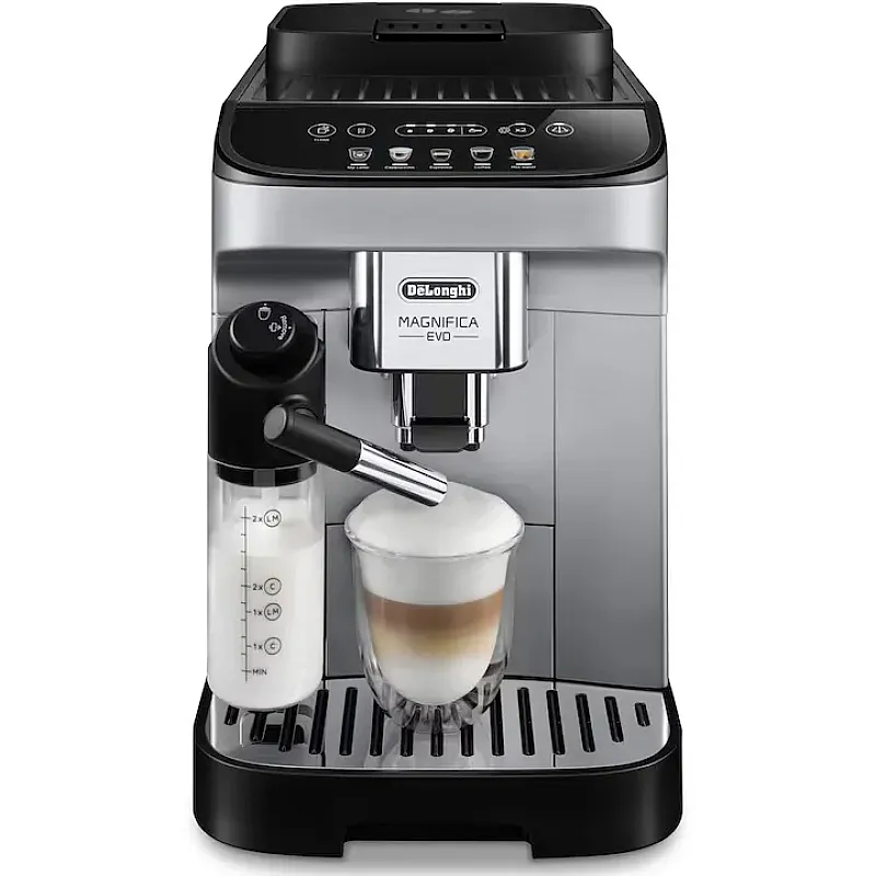 Espressor automat De'Longhi Magnifica Evo ECAM 290.61.SB, 1450W, 6 tipuri de bauturi, 15 bari, Carafa pentru lapte, Sistem LatteCrema, Rasnita cu 13 setari, Negru/argintiu - Studiocasa.ro
