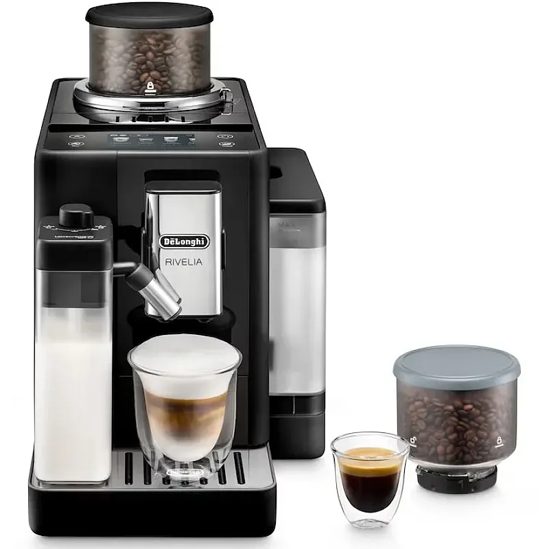 Espressor automat De’Longhi Rivelia EXAM440.55.B, 0132215472, 1450W, 18 tipuri de bauturi, 19 bari, 2 recipiente pentru boabe, Tehnologie Bean Adapt, Carafa de lapte cu tehnologie LatteCrema Hot, Negru - Studiocasa.ro