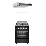 Pachet Aragaz clasic 4 arzatoare gaz Studio Casa Marco Cuptor gaz, 57 x 57 cm , Rotisor, Ventilator, Grill gaz, Aprindere electrica, Gratare fonta, Negru si Hota clasica Alfa Inox 60 cm, 2 motoare - Studiocasa.ro