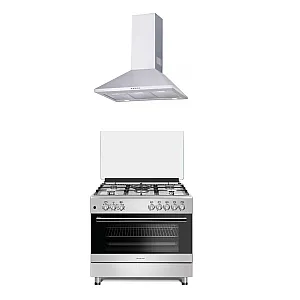 Pachet Aragaz mixt 5 arzatoare gaz, Cuptor electric, 90x60cm, Studio Casa, FE90/60 Multifunctional + Hota Decorativa 90 Cm, Kaminox90, 1 Motor Turbo , Studio Casa