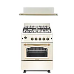 Pachet Aragaz rustic 4 arzatoare gaz, Cuptor pe gaz, 60x60cm, Studio Casa SIENNA, FE60/60G, Rotisor, Grill gaz, Ventilatie Turbo+Hota incorporabila telescopica Lean Retro - Studiocasa.ro