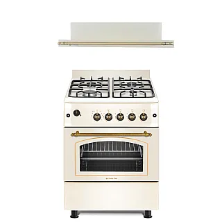 Pachet Aragaz rustic 4 arzatoare gaz, Cuptor pe gaz, 60x60cm, Studio Casa SIENNA, FE60/60G, Rotisor, Grill gaz, Ventilatie Turbo+Hota incorporabila telescopica Lean Retro