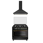 Pachet Aragaz rustic 5 arzatoare gaz, Negru, 90 cm, Ravena Antracit Studio Casa,  rotisor, cuptor electric cu ventilatie, Gratare fonta + Tosca Turbo 90 cm - Studiocasa.ro