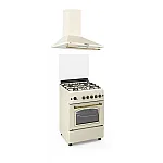 Pachet Aragaz rustic Studio Casa Viva Sierra 60 x 60 cm, Cuptor Gaz+ Ventilatie Turbo, 4 ochiuri gaz, Rotisor, Grill gaz, Gratare fonta, Crem +Hota decorativa 60 cm Onda Retro - Studiocasa.ro