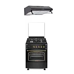 Pachet Aragaz rustic Studio Casa Viva Sierra 60 x 60 cm, Cuptor Gaz+ Ventilatie Turbo, 4 ochiuri gaz, Rotisor, Grill gaz, Gratare fonta, Negru antracit +Hota Clasica Alfa Black 2 Motoare , Studio Casa - Studiocasa.ro