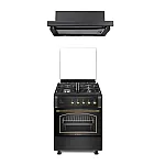 Pachet Aragaz rustic Studio Casa Viva Sierra 60 x 60 cm, Cuptor Gaz+ Ventilatie Turbo, 4 ochiuri gaz, Rotisor, Grill gaz, Gratare fonta, Negru antracit +Hota incorporabila telescopica Studio Casa Wind Turbo Black - Studiocasa.ro