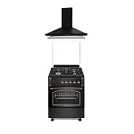 Pachet Aragaz rustic Studio Casa Viva Sierra 60 x 60 cm, Cuptor Gaz+ Ventilatie Turbo, 4 ochiuri gaz, Rotisor, Grill gaz, Gratare fonta, Negru antracit+Hota decorativa 60 cm Onda Retro - Studiocasa.ro