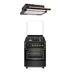 Pachet Aragaz rustic Studio Casa Viva Sierra 60 x 60 cm, Cuptor Gaz+ Ventilatie Turbo, 4 ochiuri gaz, Rotisor, Grill gaz, Gratare fonta, Negru antracit+Hota incorporabila telescopica, 60 cm, Studio Casa Lean Retro-Nero, 2 motoare, 3 viteze - Studiocasa.ro