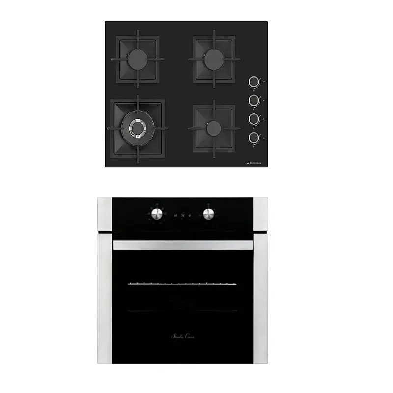 Pachet Cuptor Electric  Incorporabil, Studio Casa Venezia Clasic, Ln605Blk, 56L, Clasa A, Termostat, 8 Functii + Plita gaz incorporabila Studio Casa VIVA CRY 60 Blk Glass - Studiocasa.ro