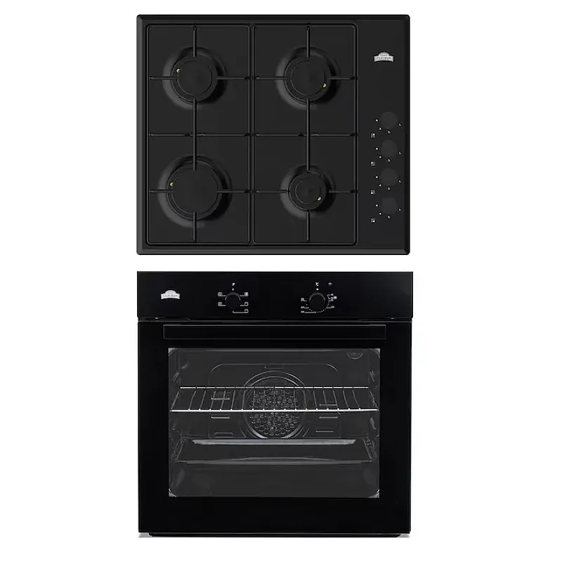 Pachet cuptor electric incorporabil și plită gaz Nuova Cucina, 60 cm, 5 funcții, ventilator, negru - Studiocasa.ro