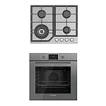 Pachet cuptor electric incorporabil si plita gaz sticla Duo Modern Parma Glass Grey Studio Casa, 6 functii, Ventilator, Display Touch control, Timer digital, Sticla gri - Studiocasa.ro