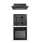 Pachet cuptor electric, plita gaz si hota telescopica Wind Iseo Black Studio Casa, 56 l, Clasa energetica A, 6 functii, 4 arzatoare gaz, Negru - Studiocasa.ro