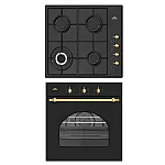 Pachet cuptor electric și plită gaz incorporabile Nuova Cucina Retro Black Star, 60 l, 4 arzătoare, negru - Studiocasa.ro