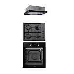 Pachet incorporabil Ambra Black Studio Casa, Cuptor electric multifunctional, plita gaz si hota telescopica, 8 functii, Ventilator, Timer digital, 80 l, Negru - Studiocasa.ro