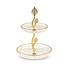 Platou rotund din sticla cu 2 nivele, Deco Art, Diametru 20 cm, Finisaje aurii - Studiocasa.ro