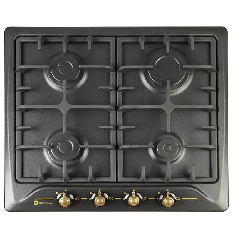 Plita Rustica Incorporabila, 4 arzatoare gaz, Studio Casa PG660 Toscana Black, Gratare fonta, Aprindere electrica, Valve de siguranta, Negru - Studiocasa.ro