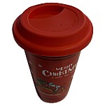Pahar ceramic cu capac din silicon, Model de Craciun, 450 ml - Studiocasa.ro