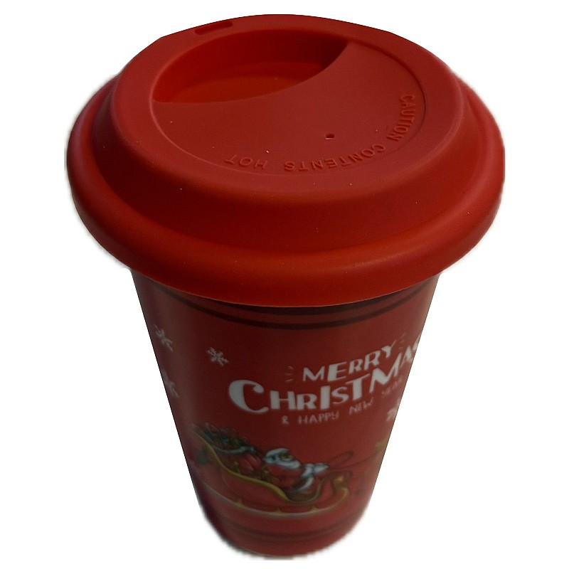 Pahar ceramic cu capac din silicon, Model de Craciun, 450 ml - Studiocasa.ro