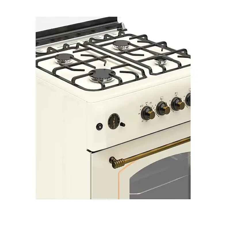 Pachet Aragaz rustic Studio Casa Viva Sierra 60 x 60 cm, Cuptor Gaz+ Ventilatie Turbo, 4 ochiuri gaz, Rotisor, Grill gaz, Gratare fonta, Crem +Hota decorativa 60 cm Onda Retro - Studiocasa.ro