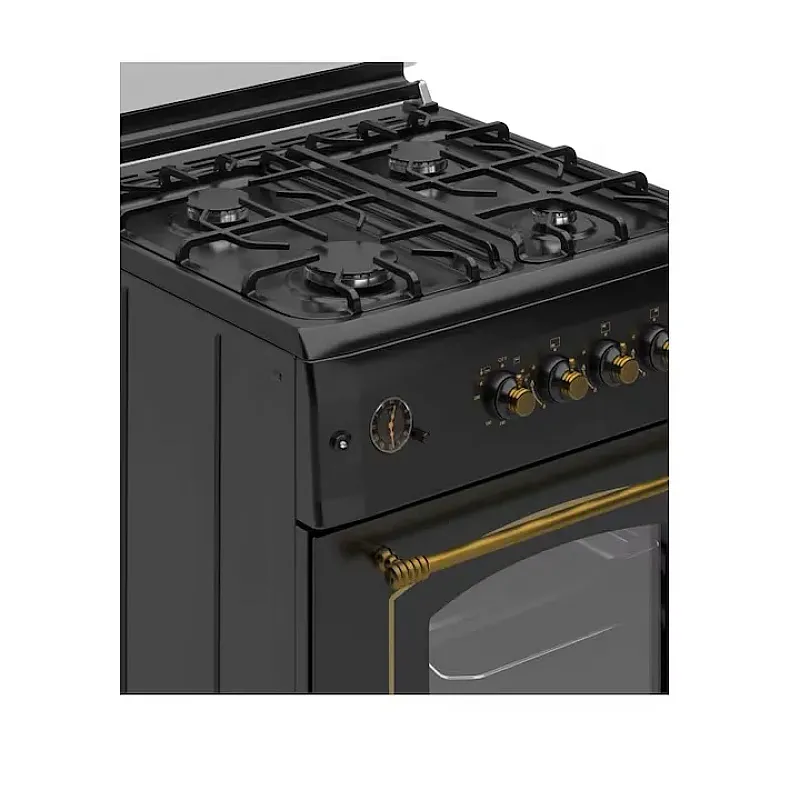 Pachet Aragaz rustic Studio Casa Viva Sierra 60 x 60 cm, Cuptor Gaz+ Ventilatie Turbo, 4 ochiuri gaz, Rotisor, Grill gaz, Gratare fonta, Negru antracit +Hota incorporabila telescopica Studio Casa Wind Turbo Black - Studiocasa.ro